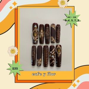 Handmade Press On Nails - cafe y flor